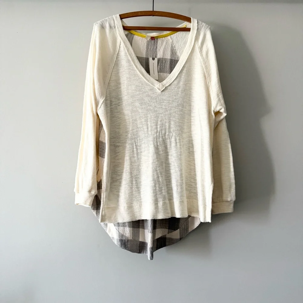 NWT Anthropologie Pilcro Tunic Top Oversized Plaid Long Sleeve Boho‎ Size S